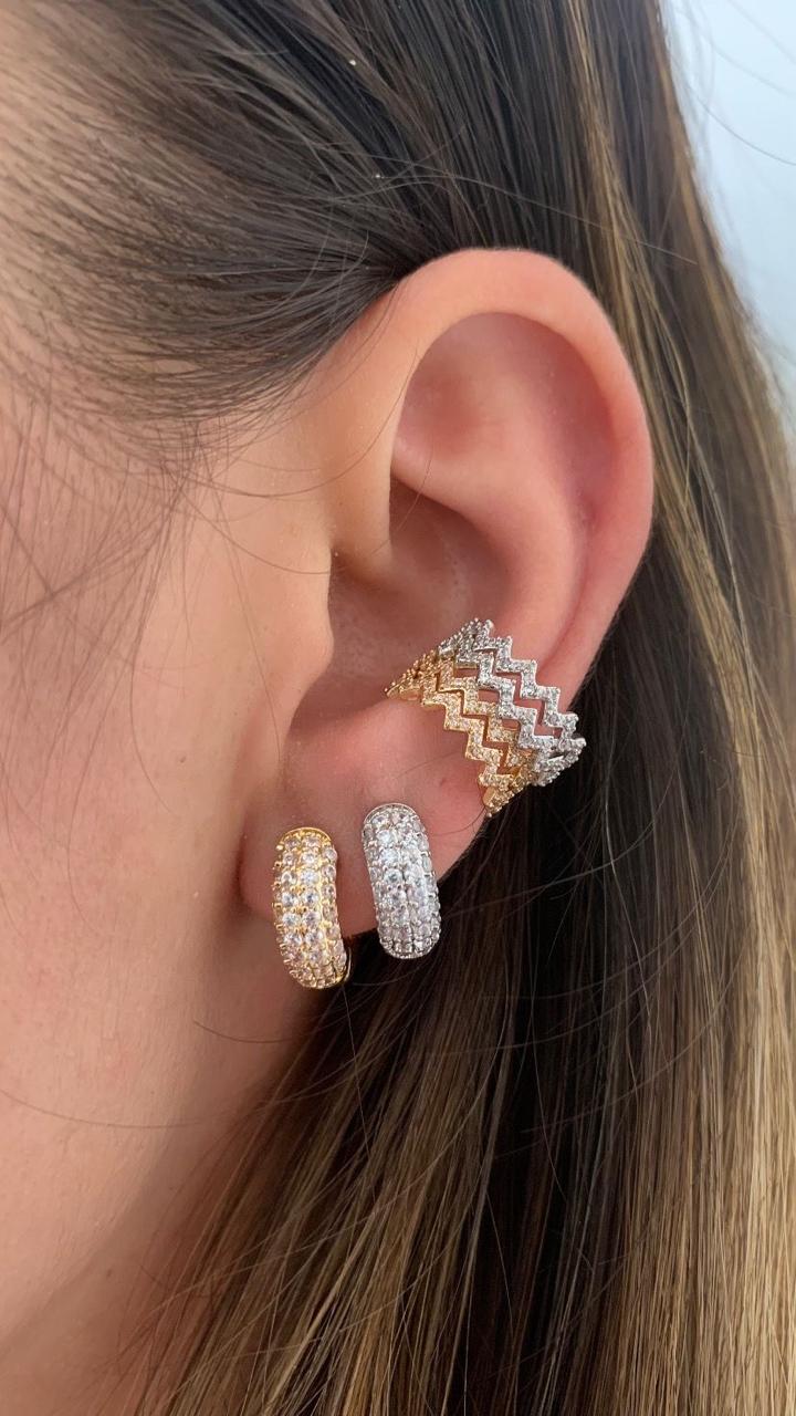 Argola Ródio Branco cravejada