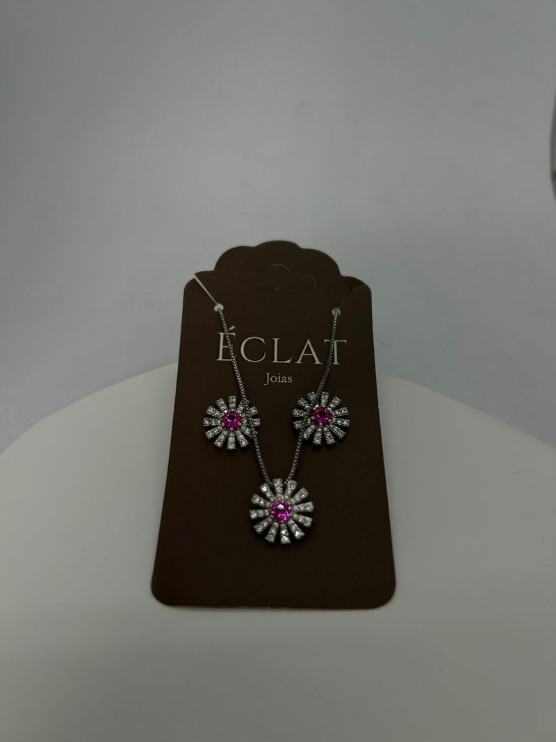 Conjunto Flor joia - Ródio Branco