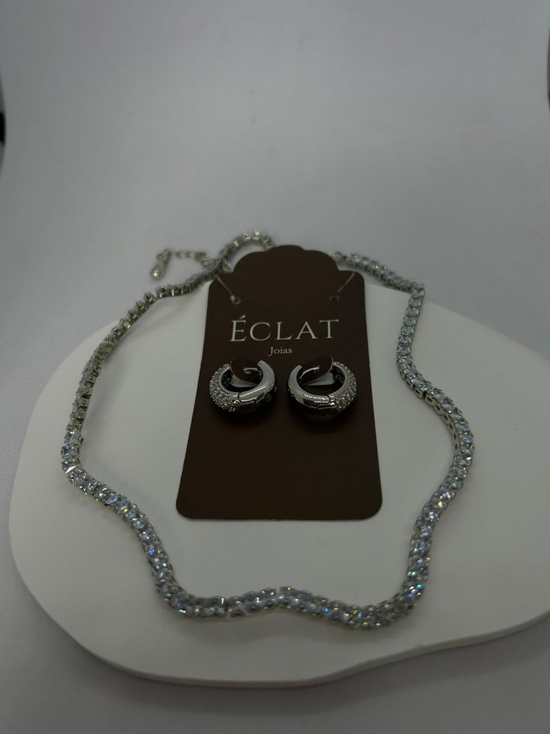 Conjunto Riviera e Argola Ródio Branco