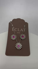 Conjunto Flor joia - Ródio Branco